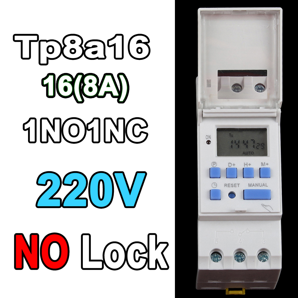 Temporizador interruptor din montaje en carril relé digital TP8A16 reloj semanal microordenador electrónico programable 220V48V 30A 12V AC timbre: Grey