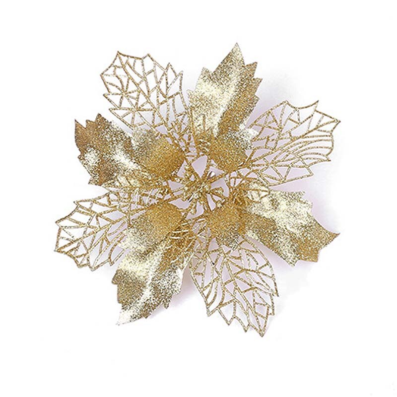 Arbre suspendu 10 pièces/ensemble fleur de noël Poinsettia fête décoration offre spéciale 9/11/16CM populaire paillettes: Champagne / 11CM