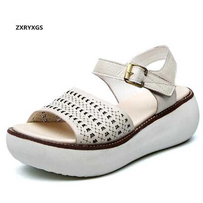 Beste Vrouwen Zomer Sandalen Volledige Genuin Lederen Sandalen 2022 Zomer Mode Sandalen Platform Schoenen Vrouw Wiggen Sandalen