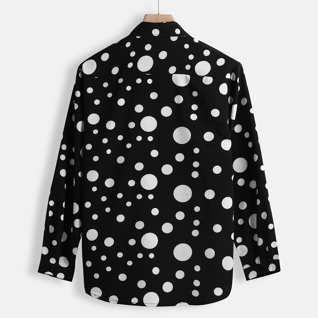 Camisa Negra de manga larga para hombre, camisa con estampado de lunares, informal, combina con todo, para otoño,