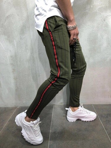 Pantalon de Jogging Slim pour homme, de sport à rayures, de loisir, style européen et américain, , offre spéciale: M / Vert armée