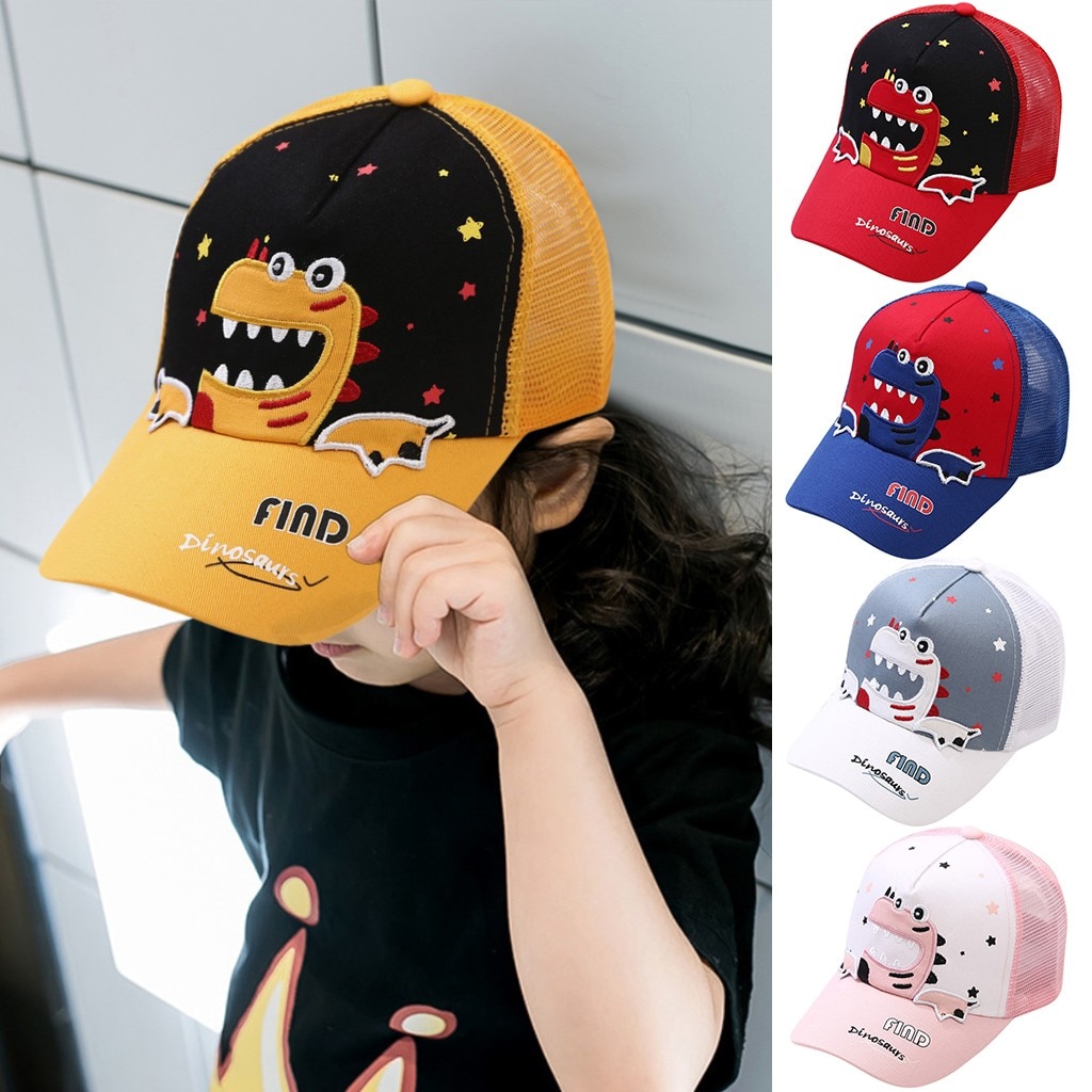 Sommer Baseball Cap Für Kinder Jungen Mädchen Dinosaurier Bestickte Im Freien Baseball Hysterese Kappen Erreichte Kinder Sonne Hut 2064