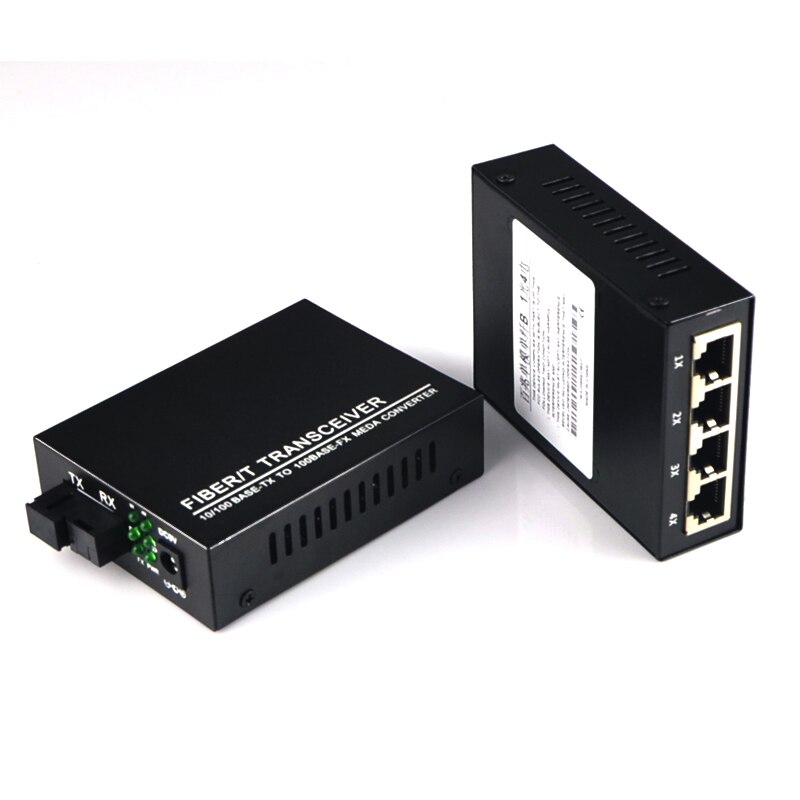 2 stks 1 Paar 10/100 M 4 RJ45 1 SC Singlemode Single Fiber Optische Media Converter 25 KM voor HD Camera