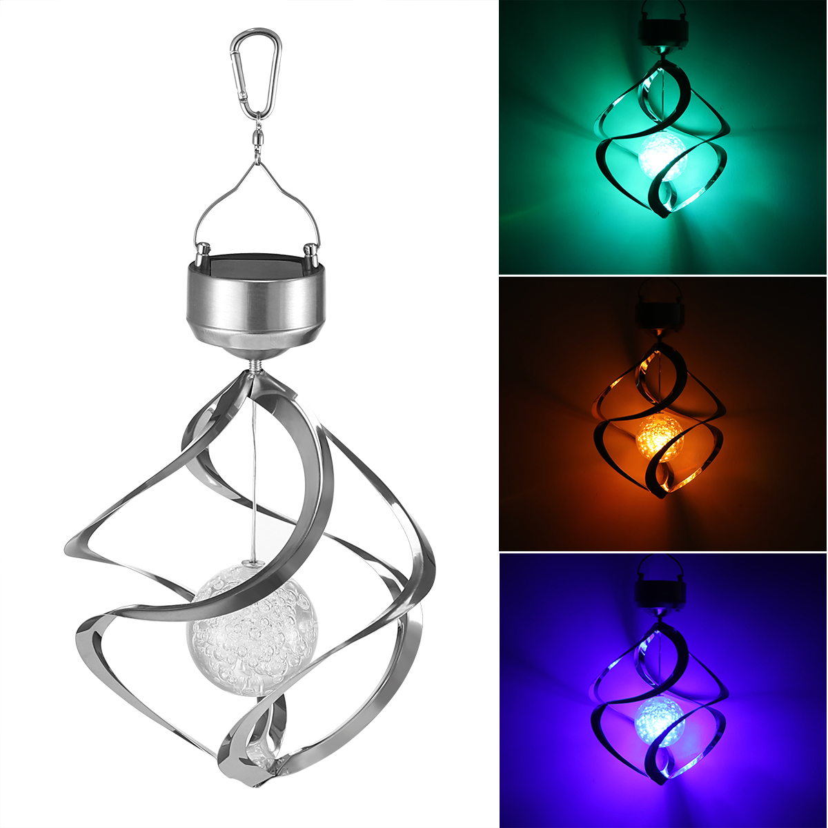 Aurinkovoimalla toimiva valo led tuulikello valo puutarha roikkuu spinner lamppu väriä vaihtava merkkijono valot ulko lyhdyt ulkona