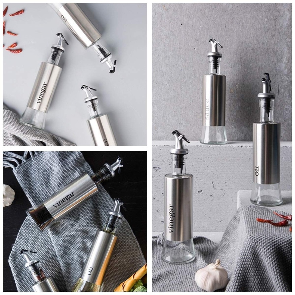 300 ML Cucina in Acciaio Inox Bottiglia di Olio di Vetro a prova di Perdite salsa Di Soia Aceto Ampolla Bagagli distributore Utile Utensili Da Cucina