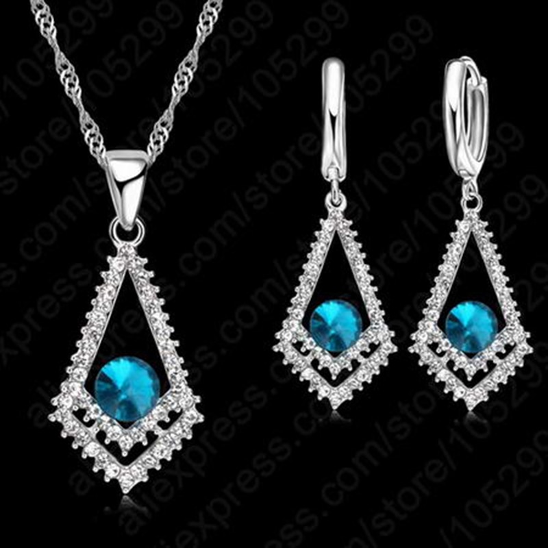 Prachtige Grote Blauwe Cz Steen Zwaard 925 Sterling Zilveren Sieraden Sets Voor Zoete Vrouw Meisjes Beste Anniversary