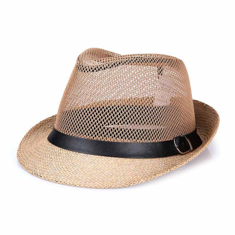 Trendy hoed heren jazz hoed zomer casual ademend heren en dames zachte hoeden zonneklep zonnepet cowboyhoeden netpet: Khaki