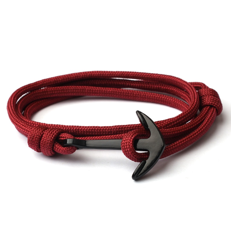 Kotwica bransoletki mężczyźni Double strand Nautical Survival Rope bransoletka Paracord kobiety czarna klamra sportowa ze stali nierdzewnej