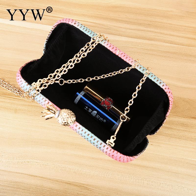 Bolso de mano de paja de de noche de bolso de mano de diamantes de imitación para mujer Mini caja bolso de bandolera de cadena bolso de la muchacha de forma cuadrada