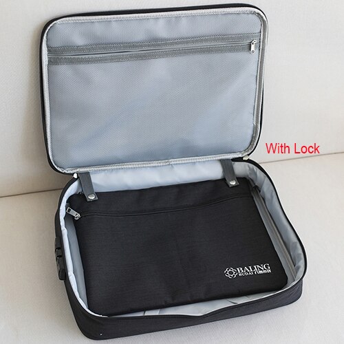 Big Capacity Men Document Bag Travel Man Waterproof Handbag Office Organizer Business Briefcase File Zipper Pouch Accessories: Black B