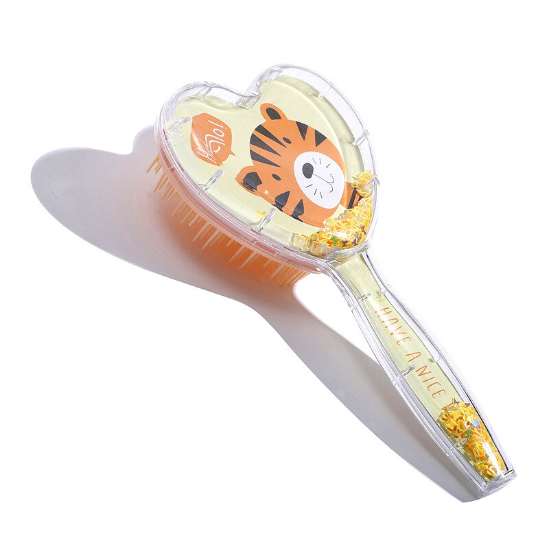 Cute Heart Hairdressing Comb for Kids Anti-knot Massage Hair Comb for Children Girls Cartoon Unicorn Flowing Stars Hair Comb: tiger