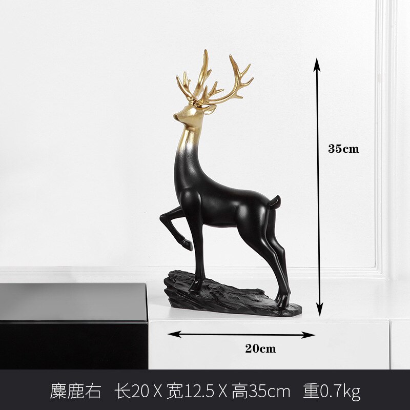 Deer Statue Figurines for Interior Crystal Ball Modern Home Decoration Living Room Decoration Desk Accessories Golden Craft: Black-B