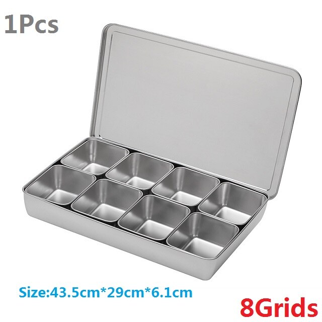 1-4-6-8Grids 201Stainless Steel Seasoning Box Rectangle Hotel Kitchen Supplies Multifunction 2020NEW Utensils