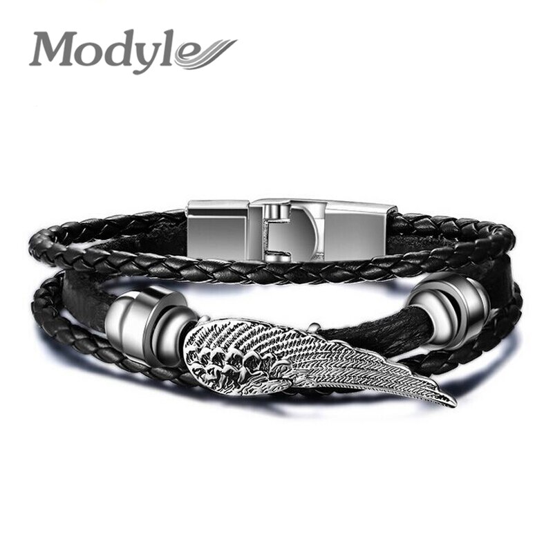 Modyle Mode-sieraden Pu Lederen Armband Mannen Angel Wings Armbanden Voor Vrouwen Beste Vriend