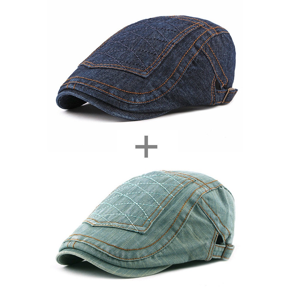 [AETRENDS] Newsboy Cap Beret Hats for Men Denim Caps for Driving Outdoor Activities Z-6593: Dark Blue Light Blue