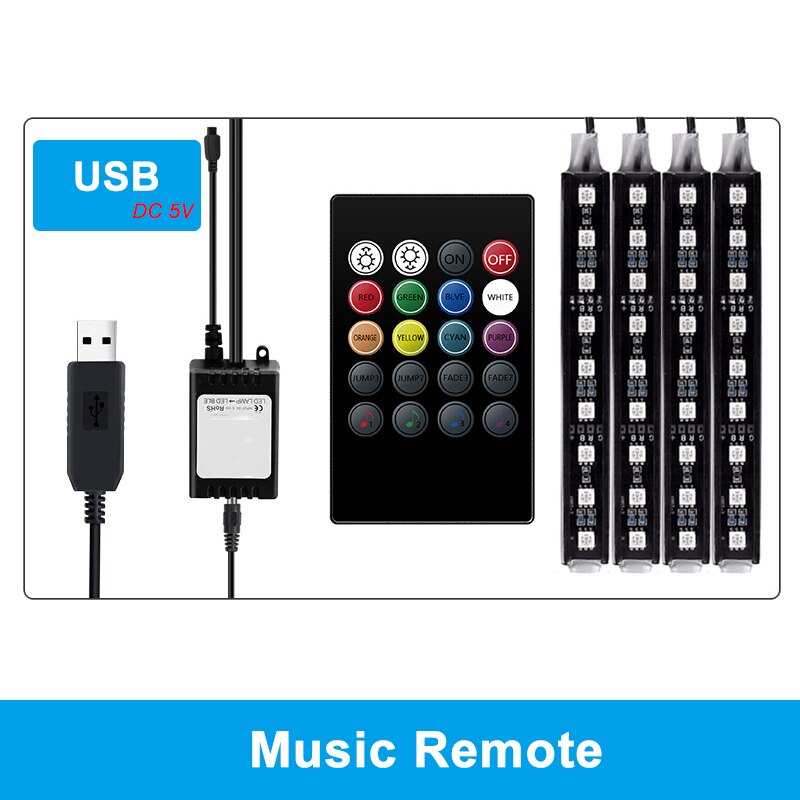 4 stücke Auto RGB USB LED Streifen Licht Innere Styling Dekorative Atmosphäbetreffend Lampen Streifen Mit Fernbedienung LED Stimme gesteuert rhythmus lampe: USB