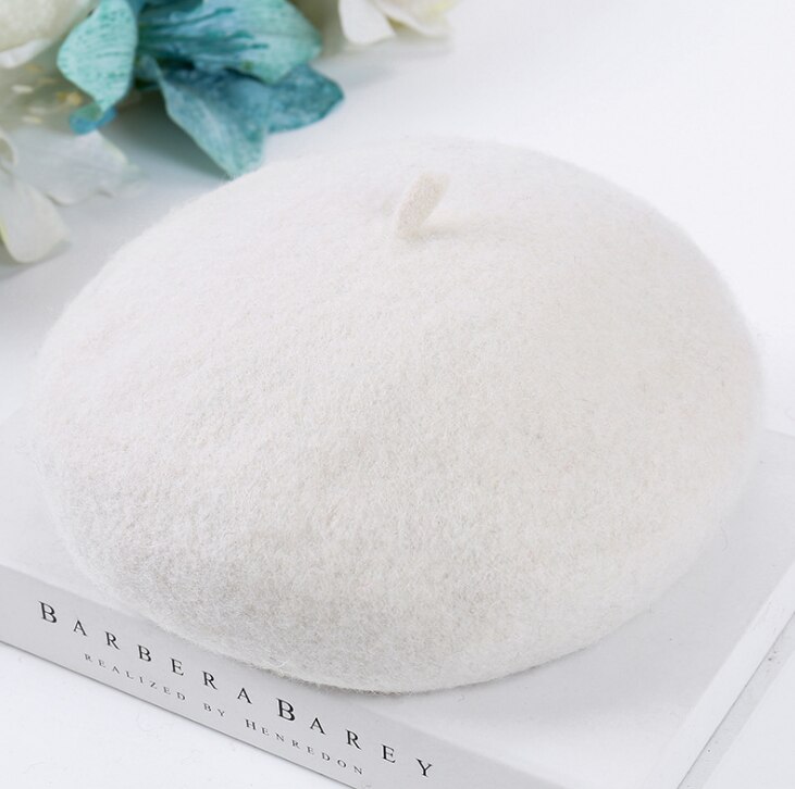BUTTERMERE Women Wool Beret Hat Winter White Artistic Hats Ladies Solid Color Cashmere Soft Female French Painters Hats: White