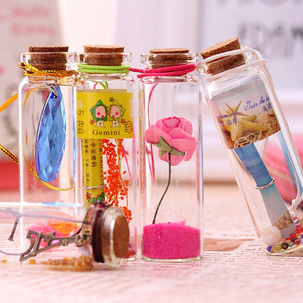 12Pcs Glass Wishing Bottles Shell Key Flower Mini Wood Cork Stopper Wishing Bottles Vials Containers Birthday Party Decoration