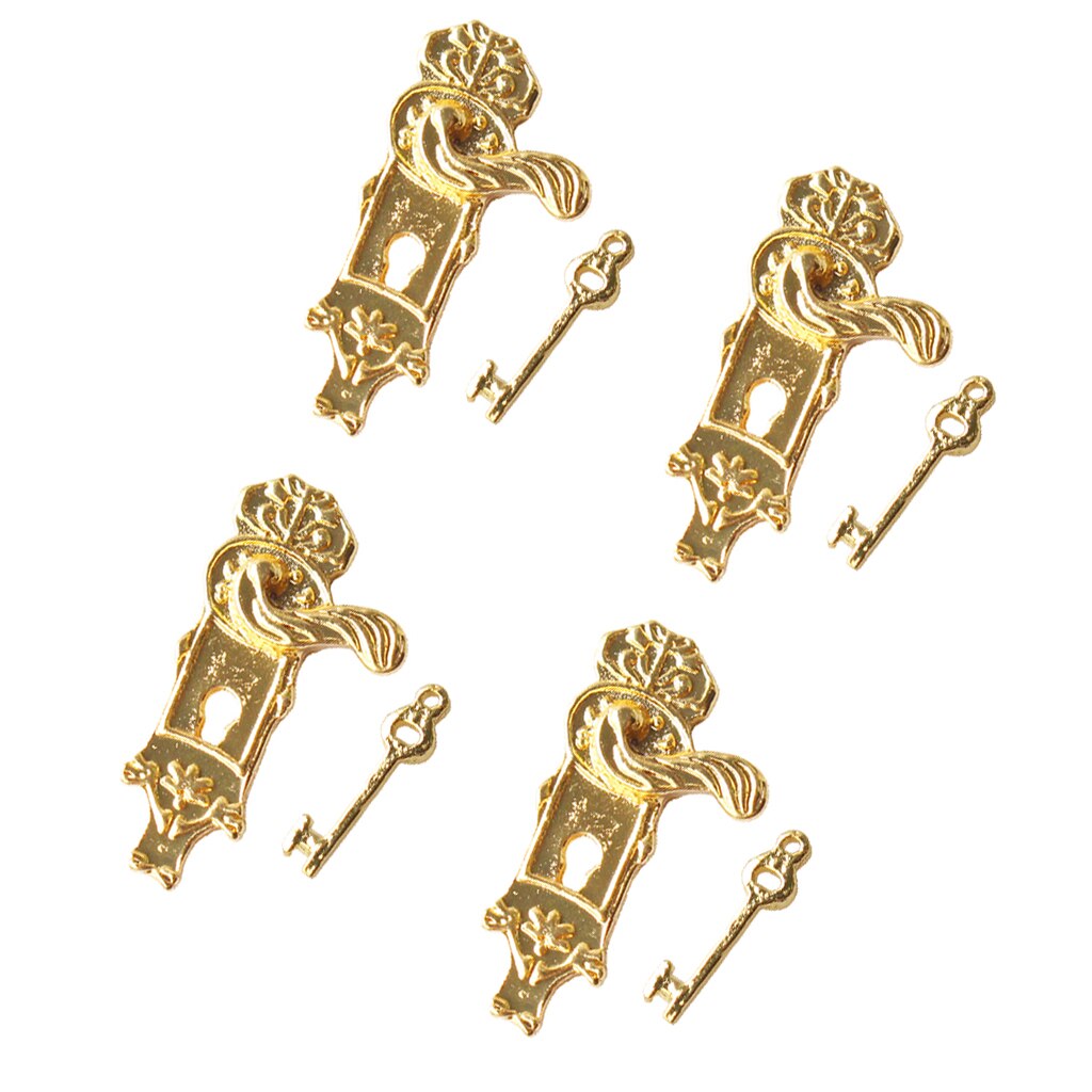 4 Sets Doll House Miniatures Door Locks w. Keys for 1:12 Dollhouse Accs