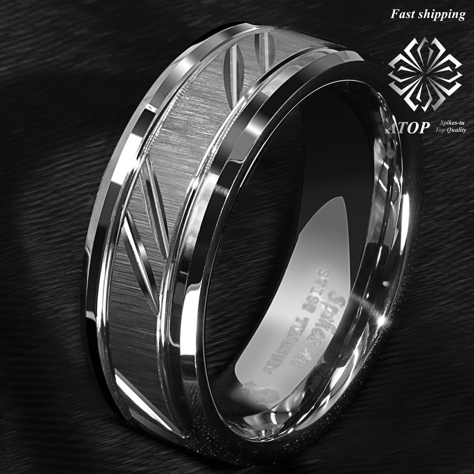 Bague en carbure de tungstène, 8mm, feuille d'argent, Style brossé, bijoux de mariée sommet