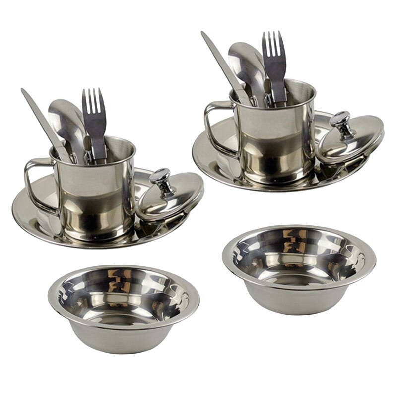 2 Set Backpacking Camping Cookware Hiking Cookware Set Lightweight Folding Picnic Camp Cooking Gear