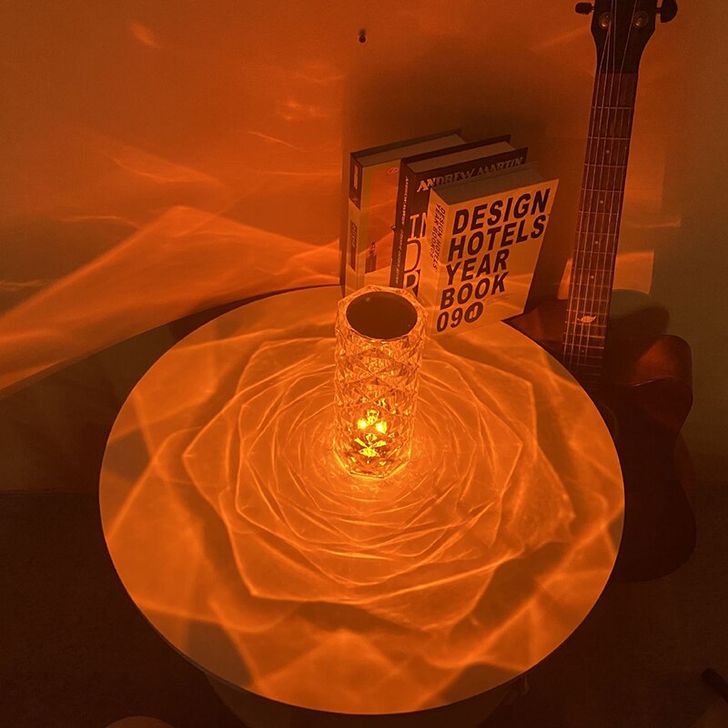3/16Color Crystal LED Table Lamp Rose Light Projector Adjustable Romantic Diamond Atmosphere Light USB Bedroom Touch Night Light