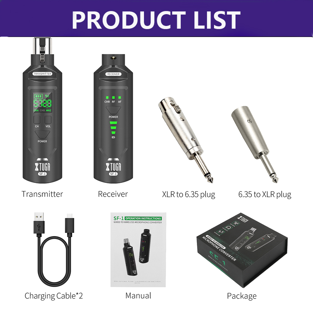 XTUGA SF-1 UHF Microphone Wireless Converter XLR Adapter Rechargeable Battery For Dynamic/Capacitive Microphones: Default Title
