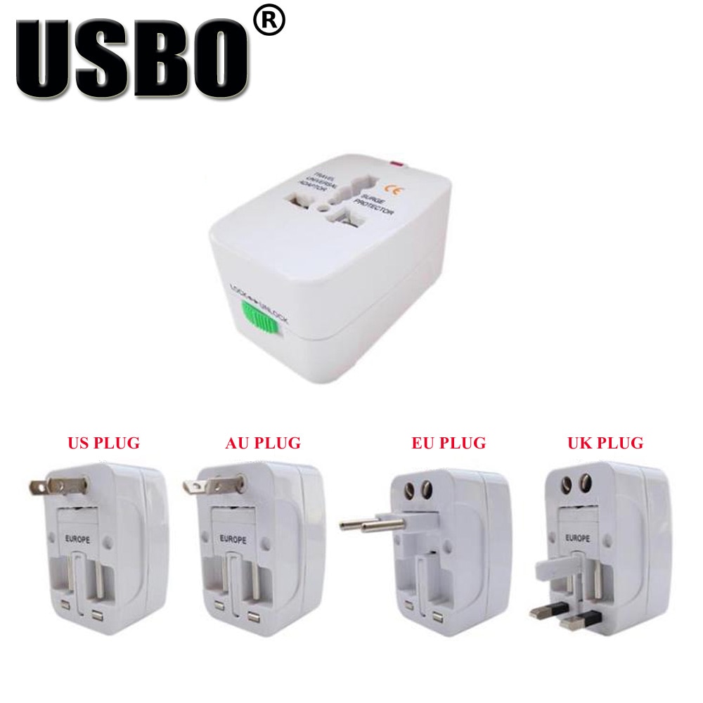 Wit multifunctionele global Universal travel Adapter Plug dubbele Usb-poort AC Power Adapter met AU US UK EU plug socket converter
