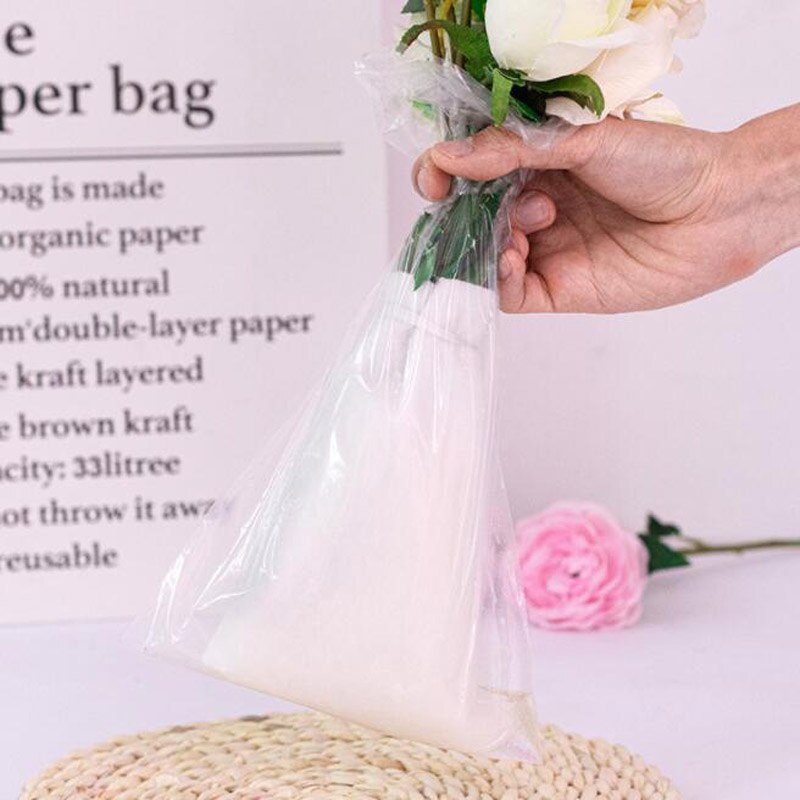 100pcs Flower Preservation Water Bag Transparent Plastic Bouquet Fresh Flower Keeping Root Maintenance Material