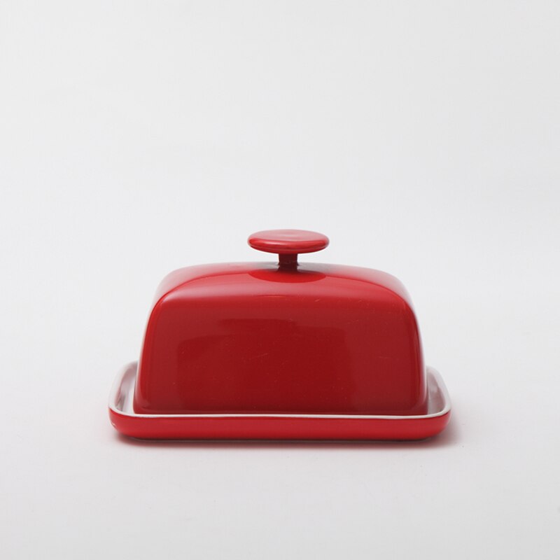 Caja de cerámica para platos de mantequilla de 6 pulgadas, caja de dulces/pastel/bandeja con tapa, con mango de diamante, negro: red
