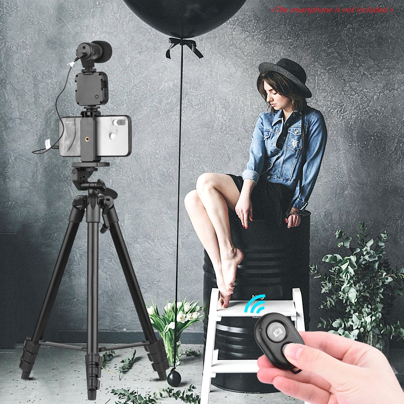 Trépied 53 pouces Vlog Kit ensemble de photographie pour Smartphone trépied + lumière LED + Microphone + Clip pour Smartphone + télécommande pour Vlog