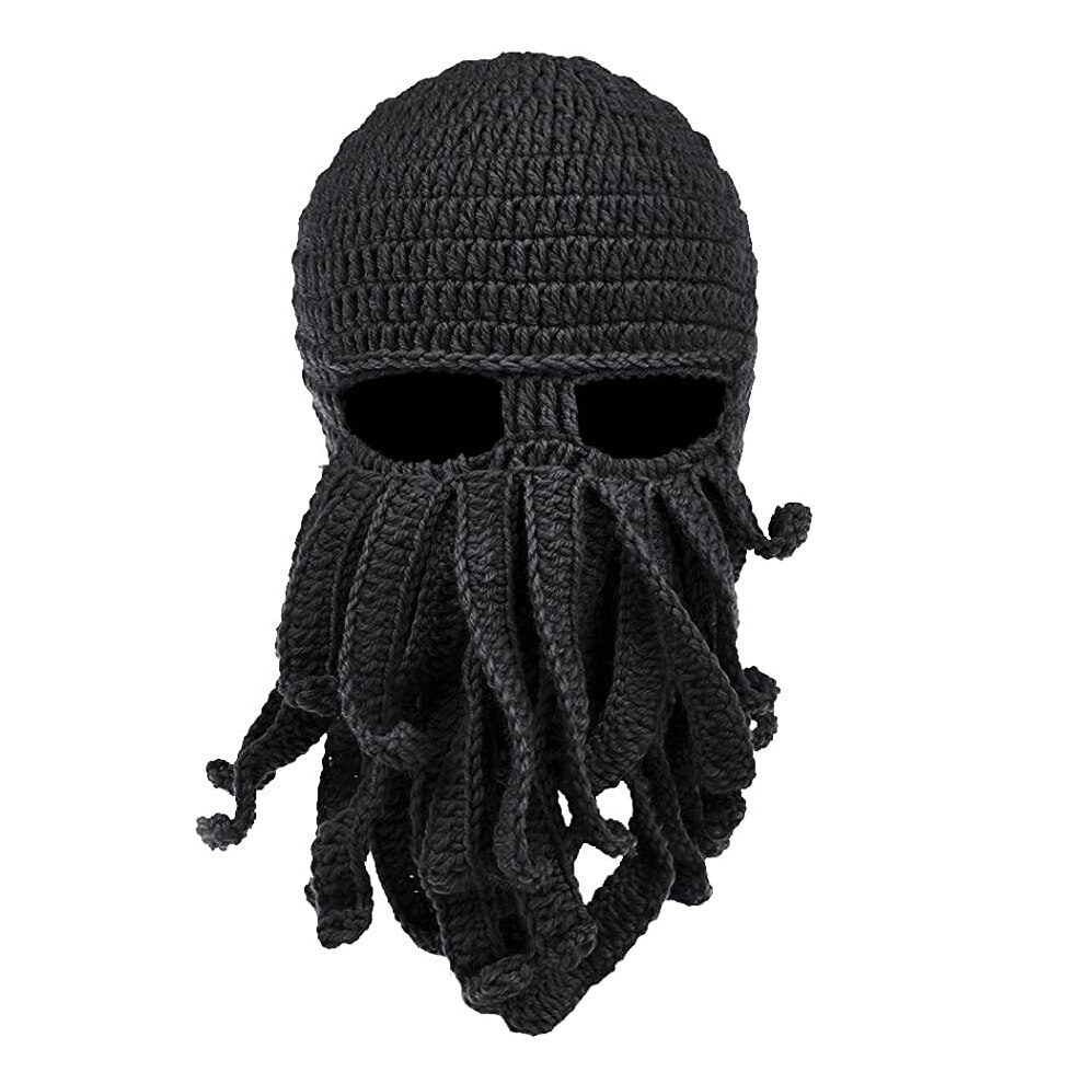 Unisex vinter varm och vindtät stickad hatt personlighet bläckfisk skägg cosplay bläckfisk hatt ansiktsmask ull mångfärgad skidhatt: B