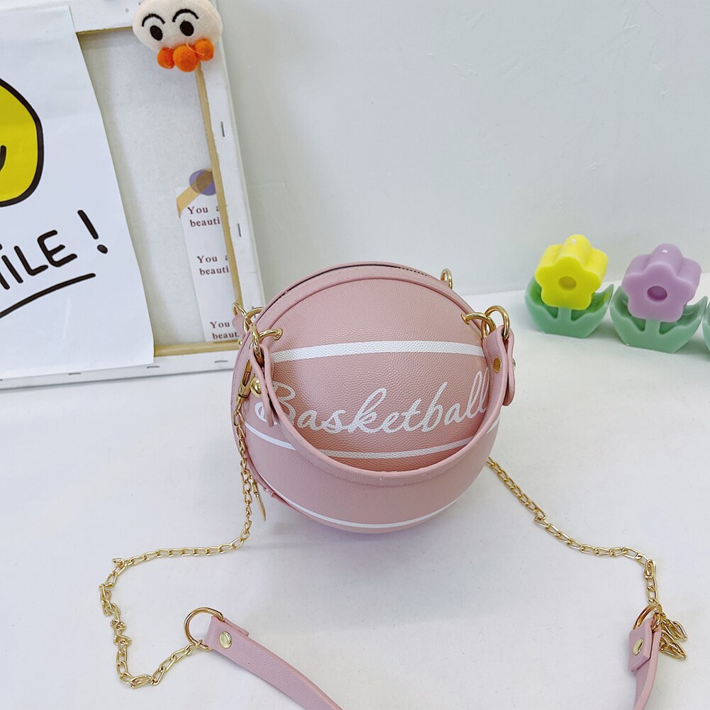 1 pz borsa rotonda a sfera per adolescenti borse a tracolla da donna borse a tracolla a catena a tracolla borsa da basket rosa in pelle femminile di personalità: Pink