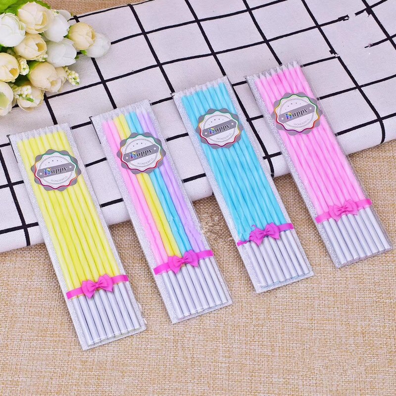Birthday candles, colorful elongated thread happy birthday cake decoration, smokeless candles, dessert table layout