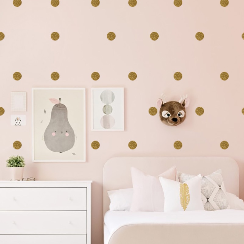 Autocollant mural rond doré, autocollant mural, autocollant mural, amovible, pour chambres d'enfants, chambre de fille, décoration pour maison moderne étanche