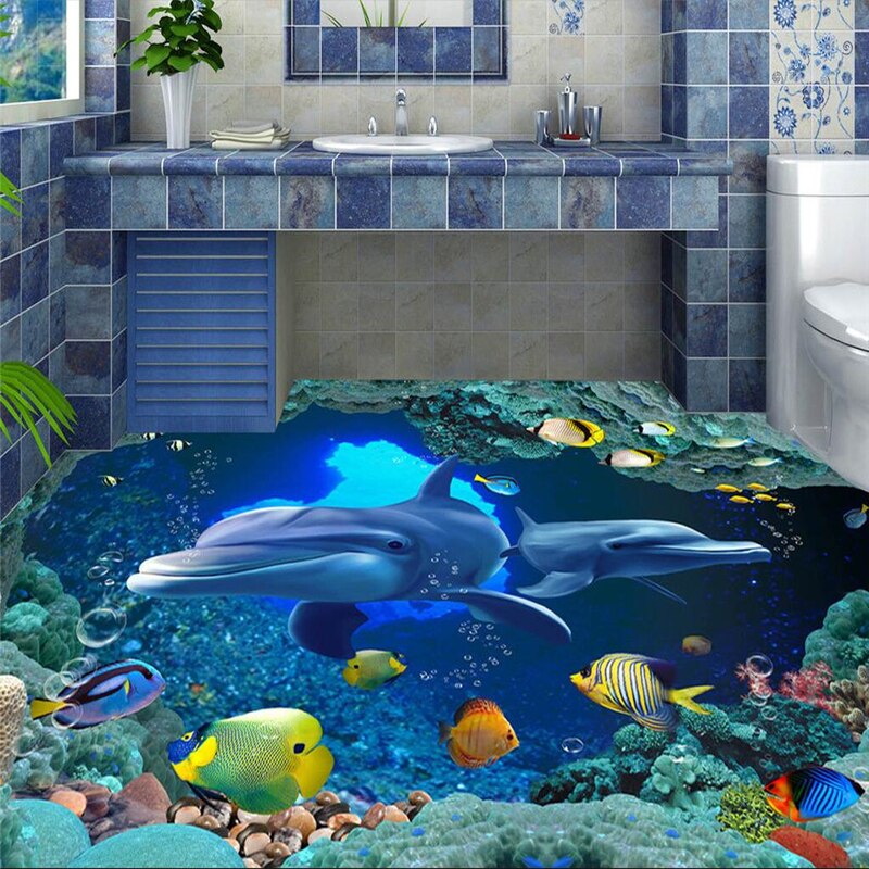 Beibehang Custom 3D vloer behang 3d onderwaterwereld dolfijn achtergrond muur vinyl vloer waterdicht zelfklevend behang