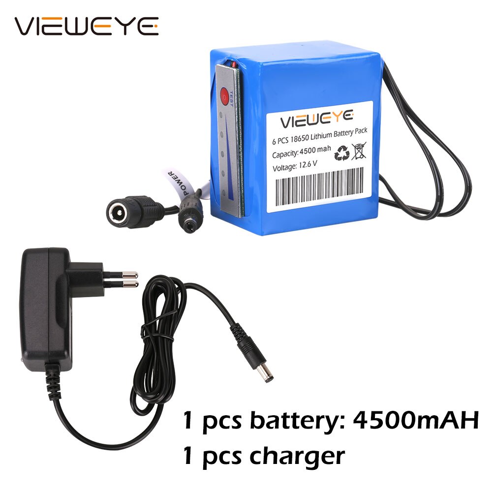 ViewEye Original 12V 4500mAh/6400mAh Indicator Lithium Battery pack for Fish Finder Underwater Fishing Video Camera: 4500mAH with charger