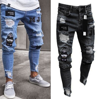 Männer Denim Zerrissenen See Jeans Dünne Patchwork Jeans Hüfte hüpfen Dünne Bleistift Jeans Für Männer kleidung strecken Dünne Jeans männer