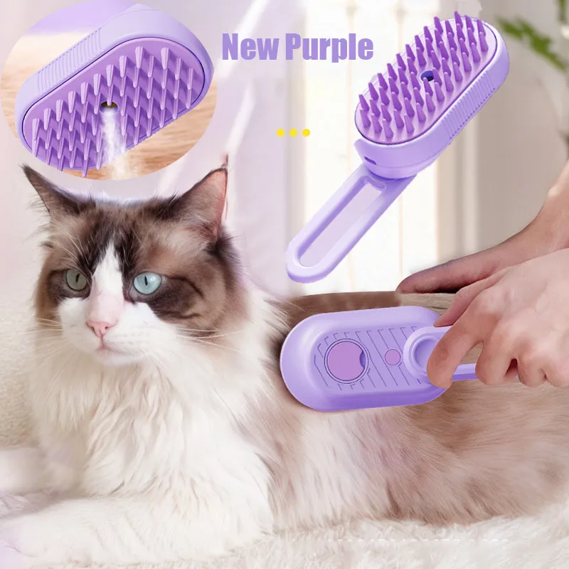 Cepillo para perros al vapor con aceite esencial, cepillo eléctrico para pelo de gato con pulverizador, cepillo de vapor para perros 3 en 1 para masaje, cuidado de mascotas y eliminación