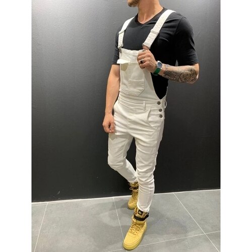 Heren casual slim geweven jumpsuits met multi-pocket broek: Xl / Ivoor