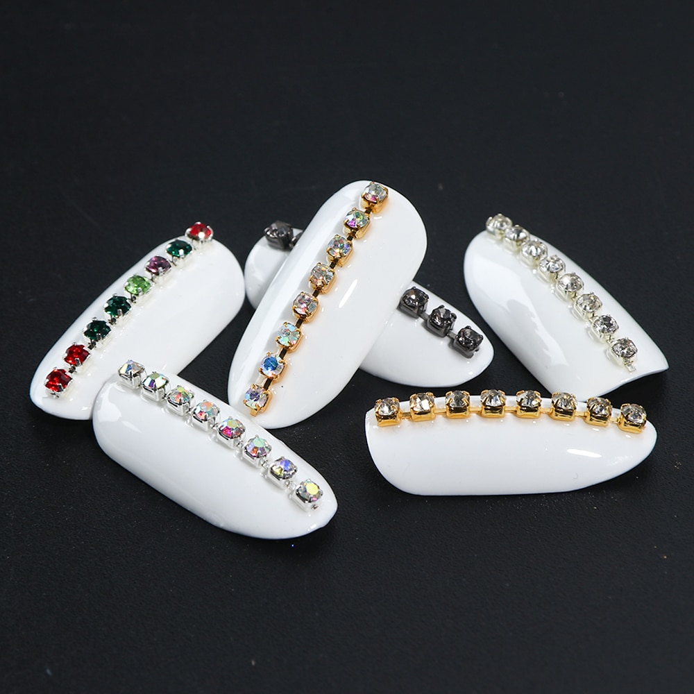 6 st diamanter metallkedja strass på naglar linje 3d färgglada randiga smycken flatback ädelstenar strass nail art tillbehör  be799