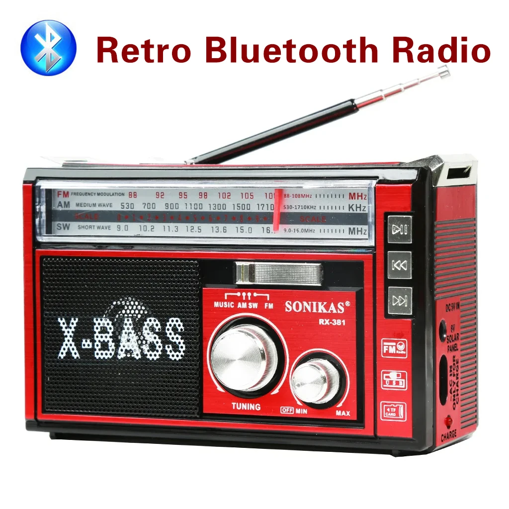 Retro Portable Wireless Bluetooth Radio Receiver Three Band Radio TF Card /USB Walkman MP3 Digital Playerr FM Pointer