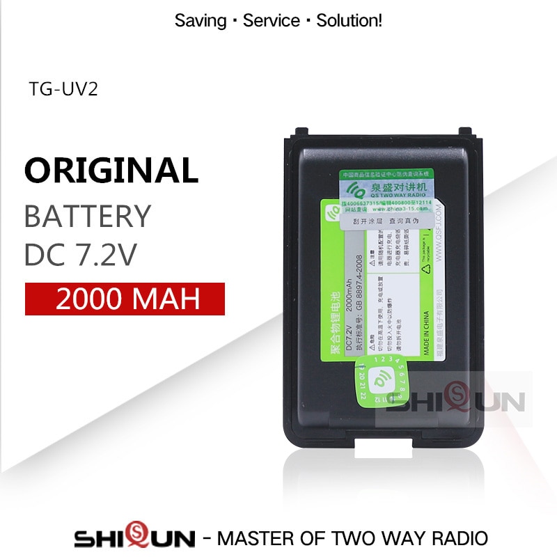 Original QuanSheng TG UV2 Batterie Ersatz 2000mAh Große Kapazität Lange Standby Walkie Talkie Quansheng TG-UV2 Batterie DC 7,2 V