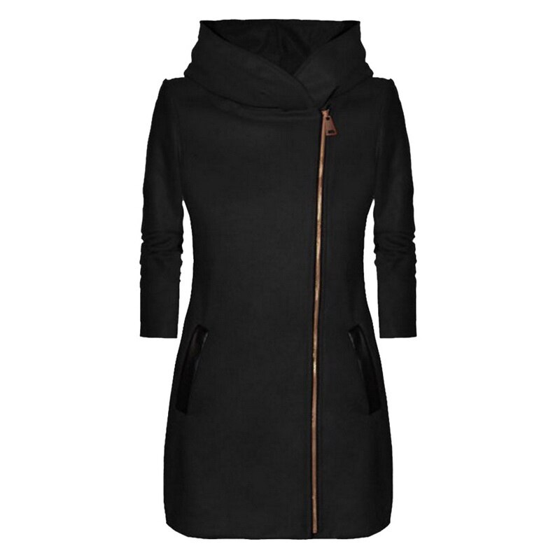 Herfst Winter Capuchon Dame Effen Kleur Lange Mouw Rits Sweatshirt Jas Vrouwelijke Mode Toevallige Slanke Uitloper Jas: Black / L