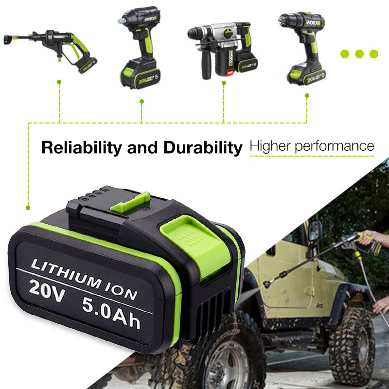 20v 5.0ah -lithium-ionen-ersatzakku für worx  wa3551 wa3553 wx390 wx176 wx550 wx386 wx373 wx290 wx800 wu268