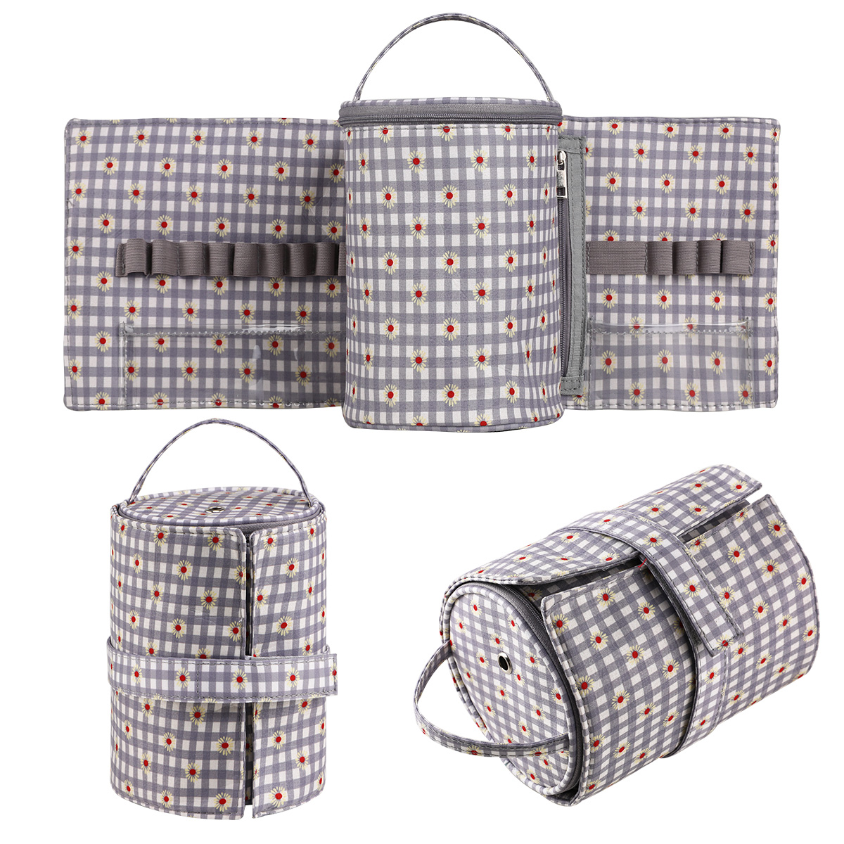 QZLKNIT Fashine Small Yarn Storage Bag Portable Knitted Wool Bags Foldable Cerchet Hooks Bags for Sewing Tools Accessories: Light Grey