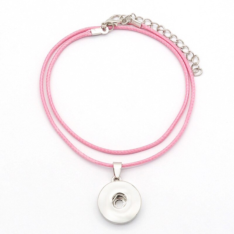 simple Beauty colorful Wax line rope Snap necklace Collar 42cm Lobster Buckle fit DIY 18MM snap buttons DJ0164: pink