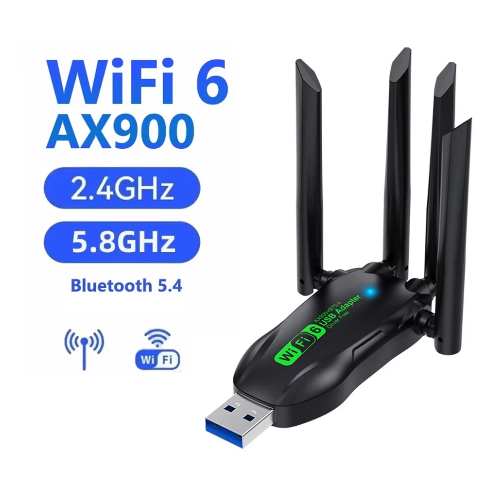 WiFi 6 Netzwerkkarte Bluetooth 5.4 Wireless Receiver AX900 WiFi 6 USB-Adapter Dual Band 2,4 G 5 G Antennen Treiber kostenlos für WIN 10 11: Black