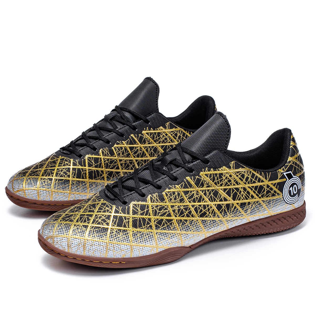 Voetbalschoenen, trainingsschoenen voor heren met platte bodem voor binnen, 5-a-side sportschoenen geschikt voor houten en cementvloeren: Black / 45