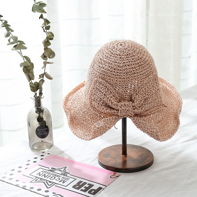 2022 Summer Big Bow Bucket Hats Women Korea Female Outdoor Travel Beach UV Proof Sun Protection Hat Fisherman Cap: 5
